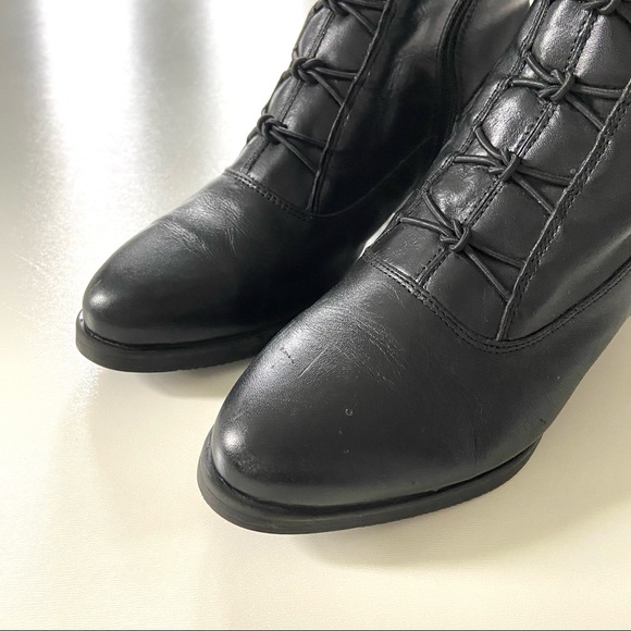 Vintage Boston Accent Granny Black Genuine Leather Lace-Up Heeled Ankle Boots - Picture 2 of 9
